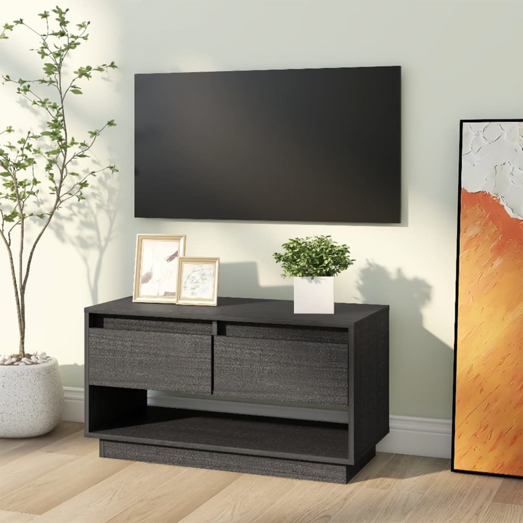Meuble TV Gris 74x34x40 cm Bois de pin massif - XIOS
