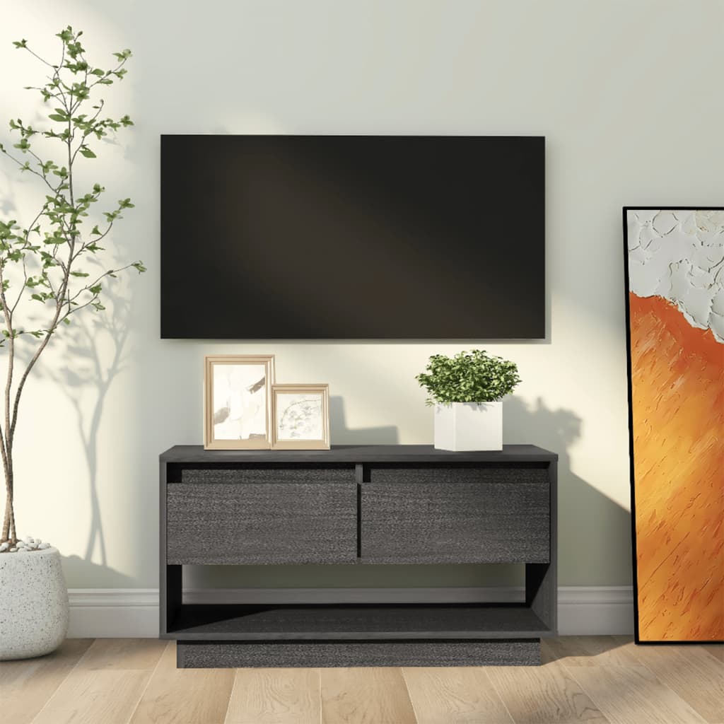 Meuble TV Gris 74x34x40 cm Bois de pin massif - XIOS