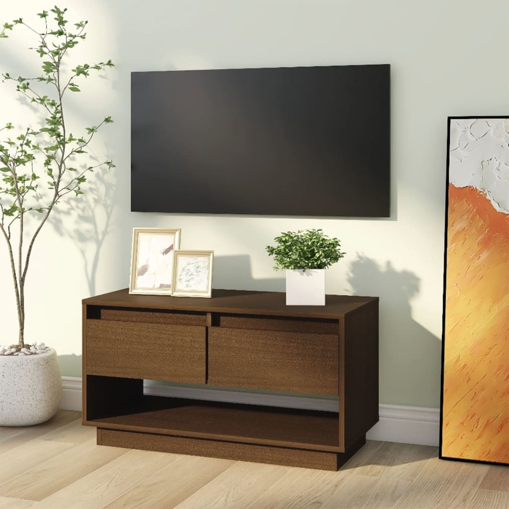 Meuble TV Marron miel 74x34x40 cm Bois de pin massif - XIOS