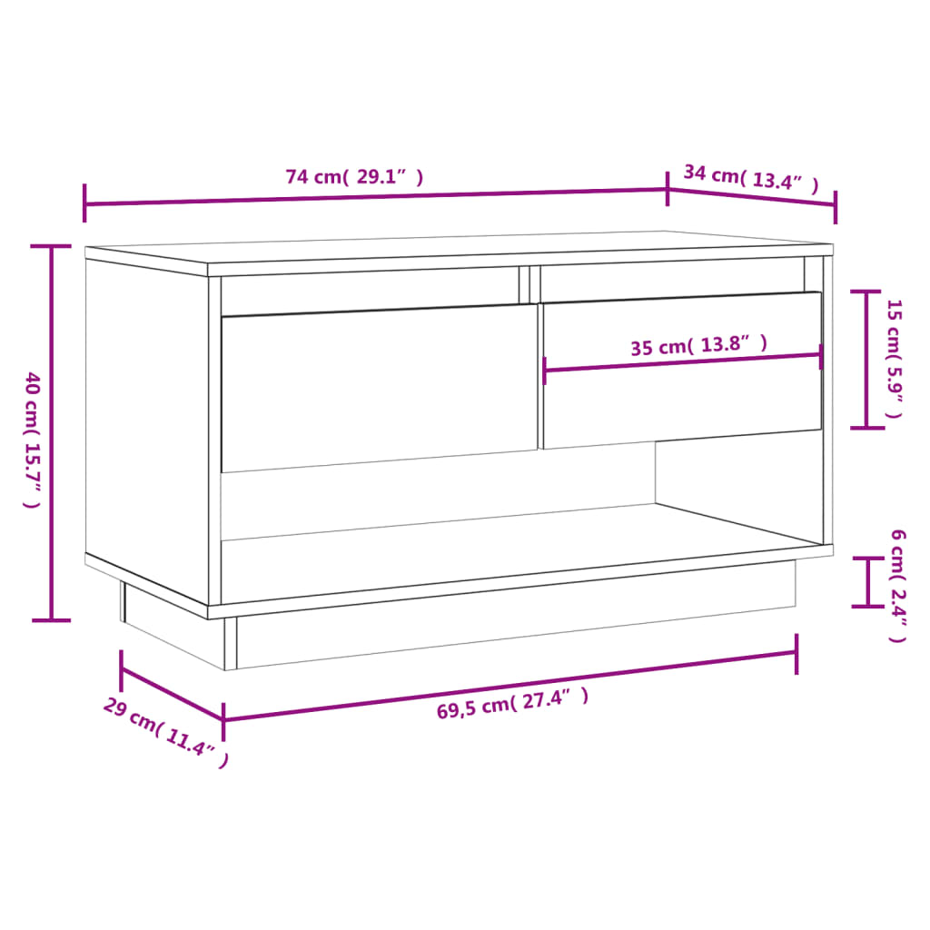 Meuble TV Marron miel 74x34x40 cm Bois de pin massif - XIOS