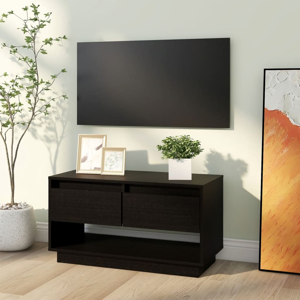 Meuble TV Noir 74x34x40 cm Bois de pin massif - XIOS