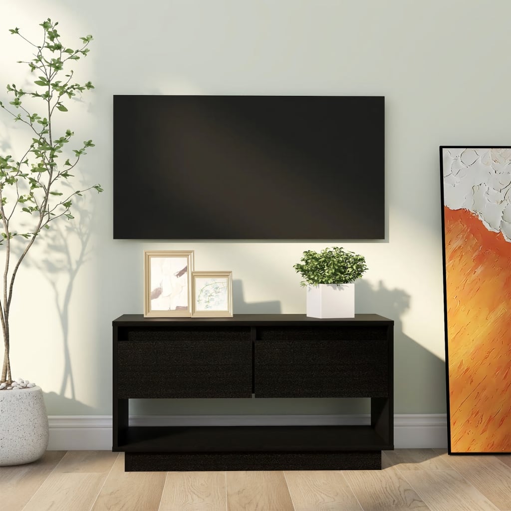 Meuble TV Noir 74x34x40 cm Bois de pin massif - XIOS