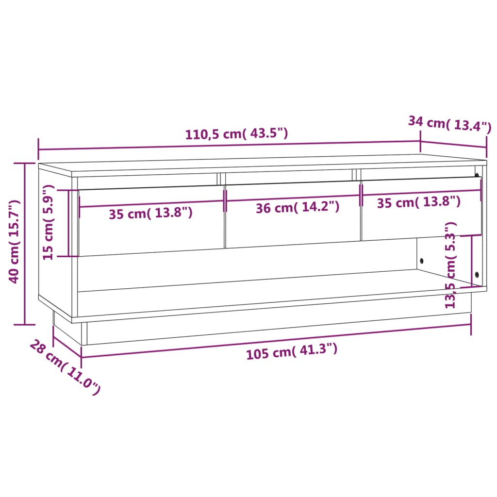 Meuble TV 110,5x34x40 cm Bois de pin massif - XIOS