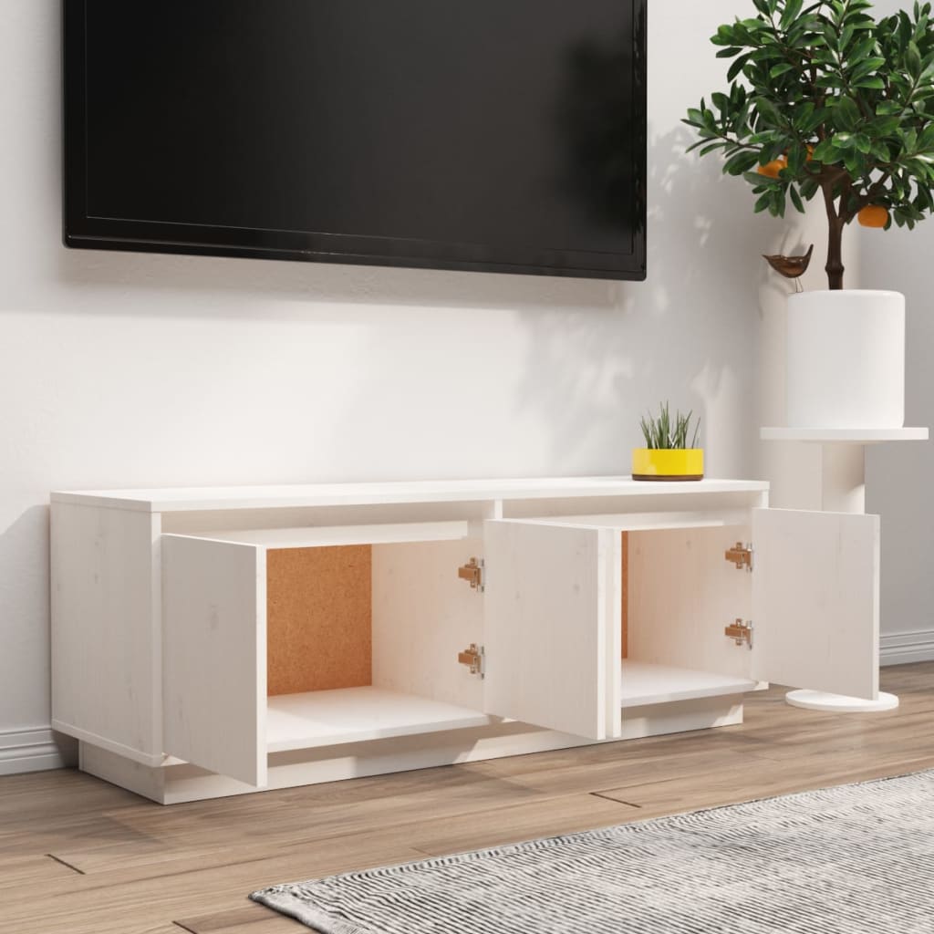 Meuble TV Blanc 110x34x40 cm Bois de pin massif - XIOS