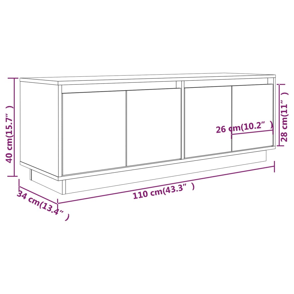 Meuble TV Blanc 110x34x40 cm Bois de pin massif - XIOS