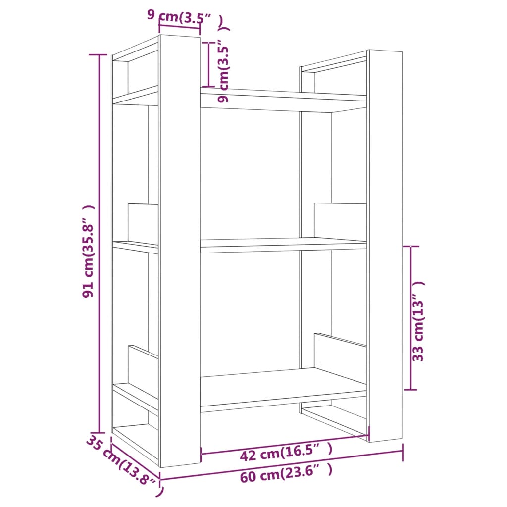 Bibliothèque/Séparateur de pièce Gris 60x35x91 cm Pin massif - XIOS
