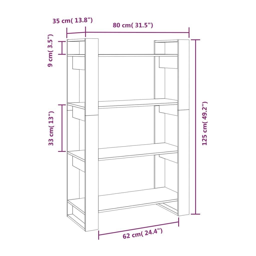 Bibliothèque/Séparateur de pièce Noir 80x35x125 cm Pin massif - XIOS