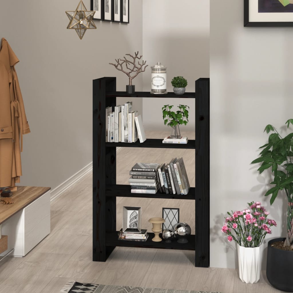 Bibliothèque/Séparateur de pièce Noir 80x35x125 cm Pin massif - XIOS