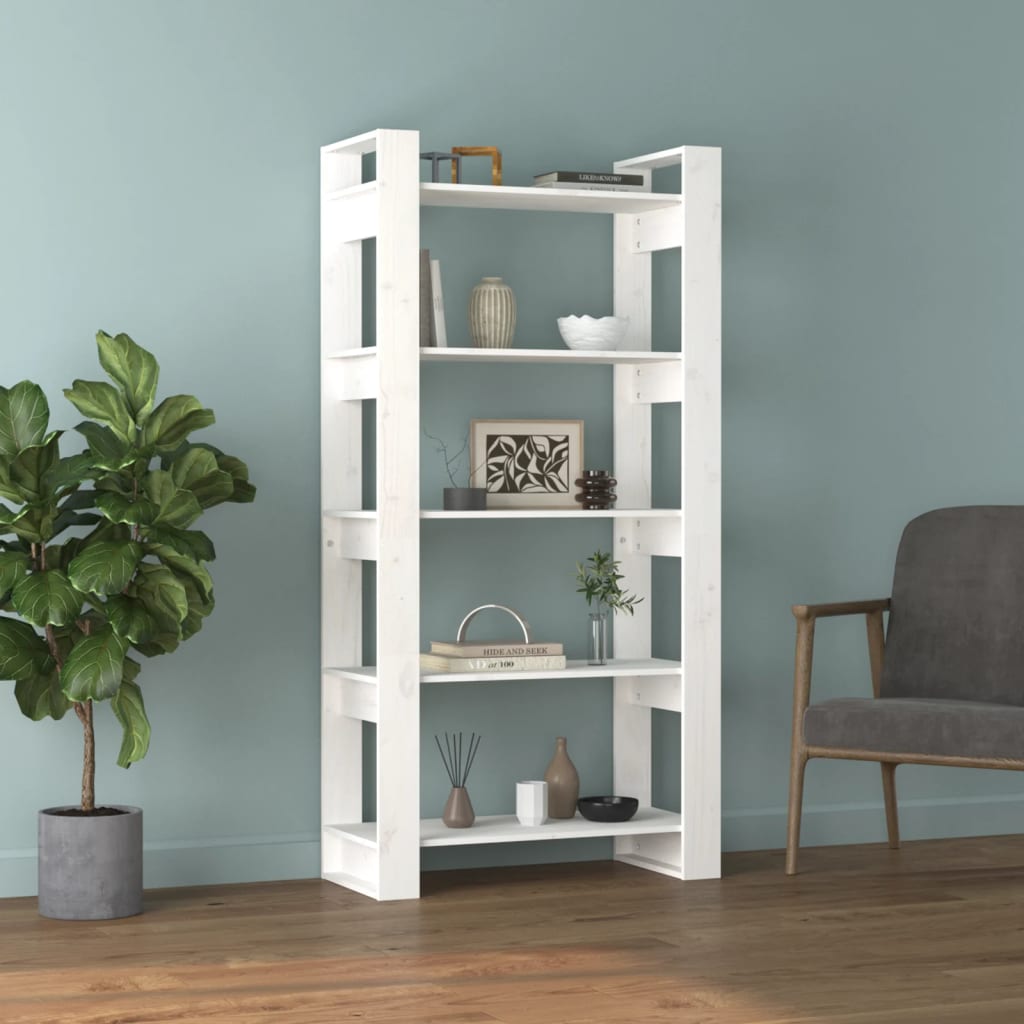 Bibliothèque/Séparateur de pièce Blanc 80x35x160 cm Bois massif - XIOS