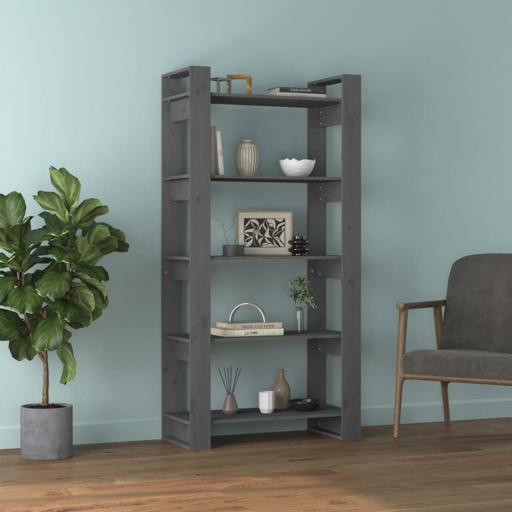 Bibliothèque/Séparateur de pièce Gris 80x35x160 cm Bois massif - XIOS
