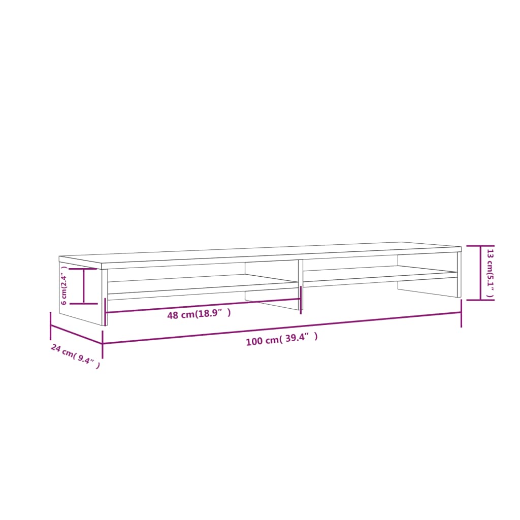 Support de moniteur 100x24x13 cm Bois de pin solide - XIOS