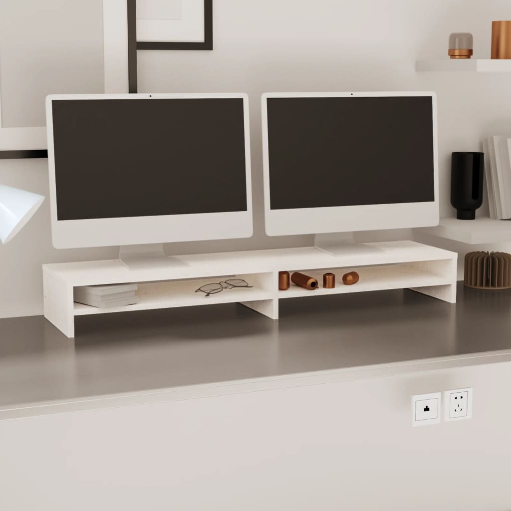 Support de moniteur Blanc 100x24x13 cm Bois de pin solide - XIOS