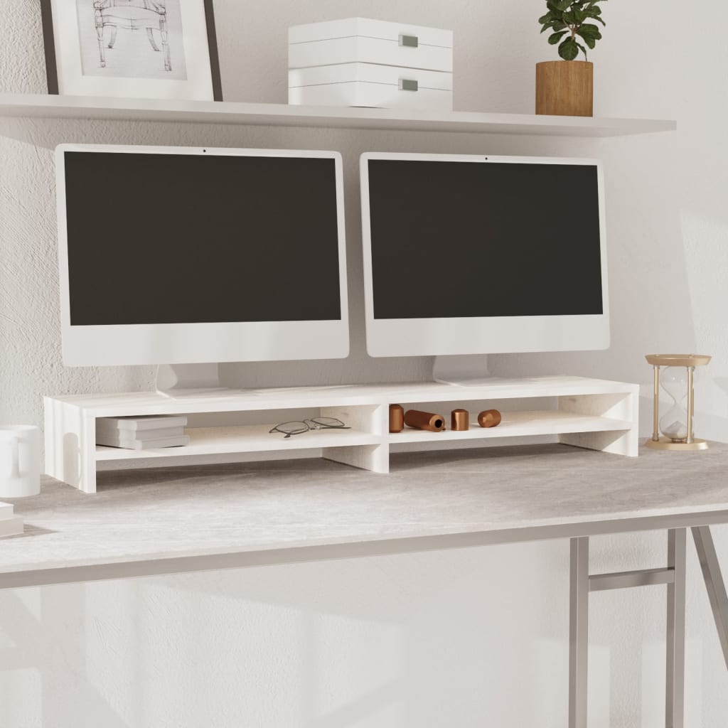Support de moniteur Blanc 100x24x13 cm Bois de pin solide - XIOS