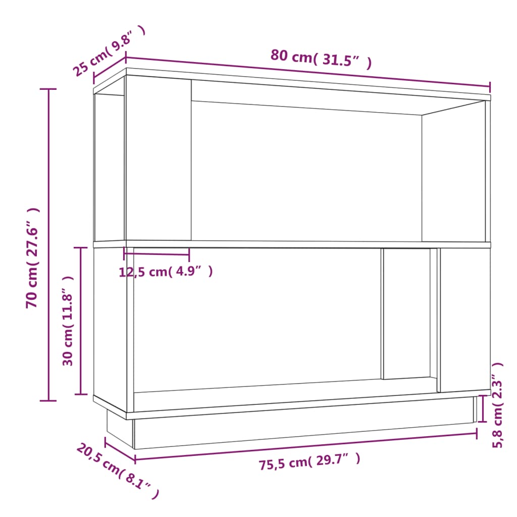 Bibliothèque/Séparateur de pièce Blanc 80x25x70 cm Pin solide - XIOS