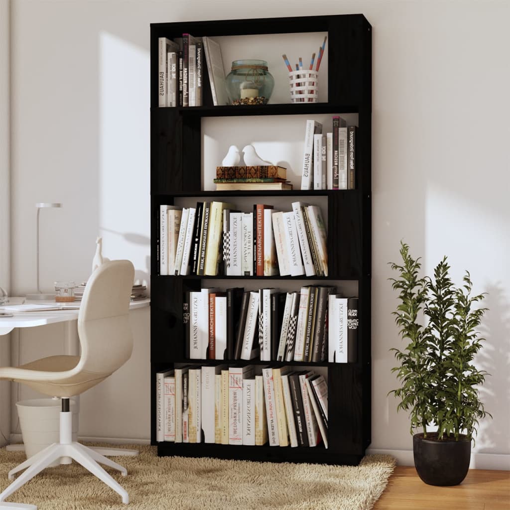 Bibliothèque/Séparateur de pièce Noir 80x25x163,5 cm Pin massif - XIOS
