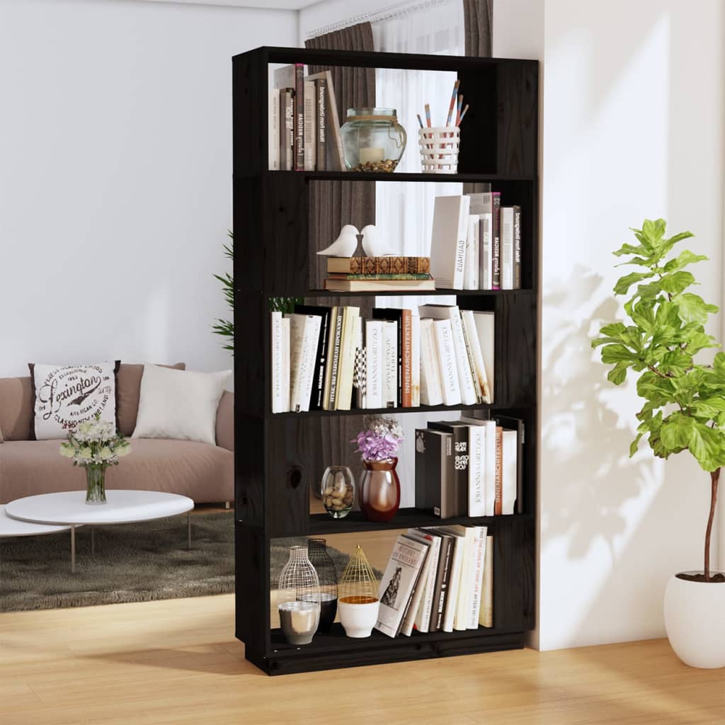 Bibliothèque/Séparateur de pièce Noir 80x25x163,5 cm Pin massif - XIOS