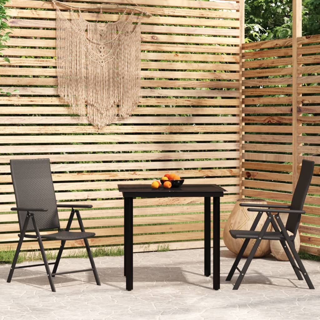 Ensemble à manger de jardin 3 pcs Noir