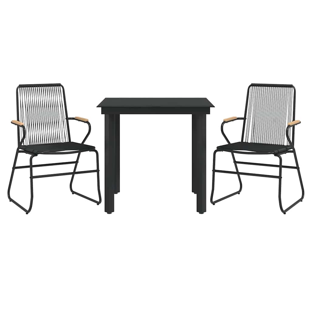 Ensemble à manger de jardin 3 pcs noir rotin PVC