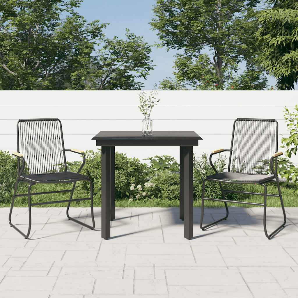 Ensemble à manger de jardin 3 pcs noir rotin PVC