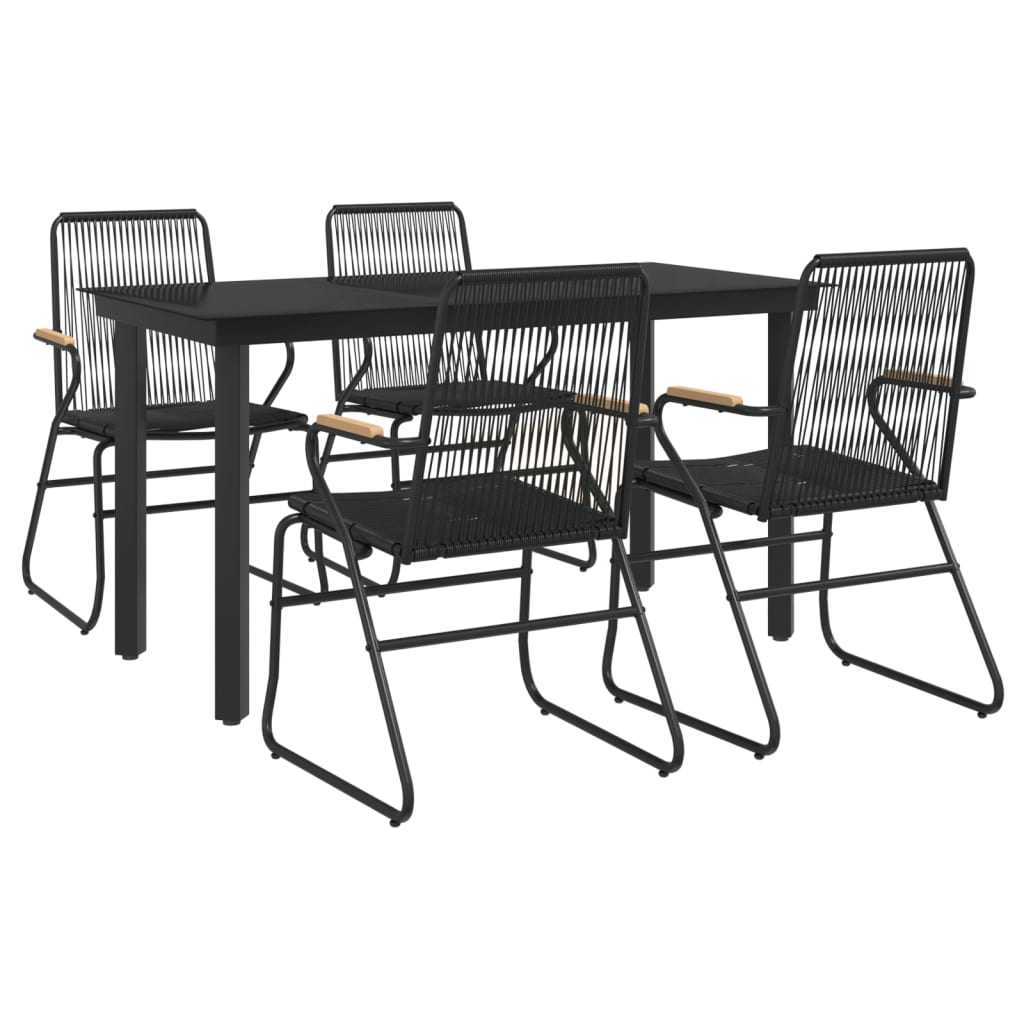 Ensemble à manger de jardin 5 pcs Noir Rotin PVC
