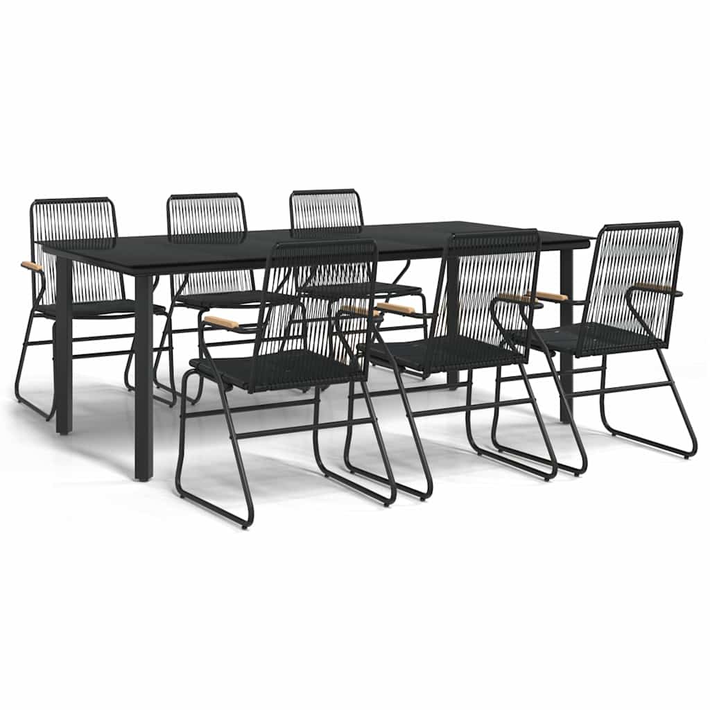 Ensemble à manger de jardin 7 pcs Noir Rotin PVC