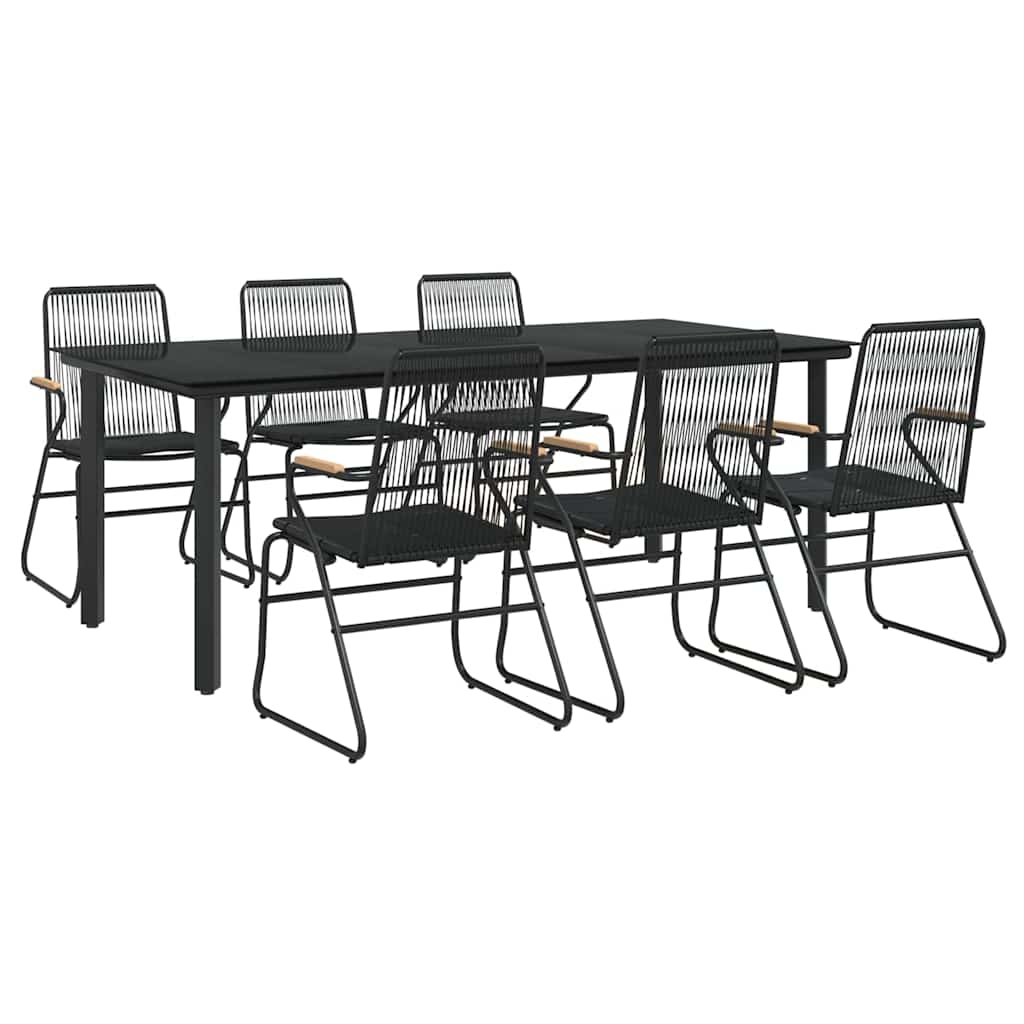 Ensemble à manger de jardin 7 pcs Noir Rotin PVC
