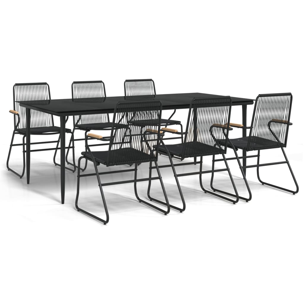 Ensemble à manger de jardin 7 pcs Noir Rotin PVC