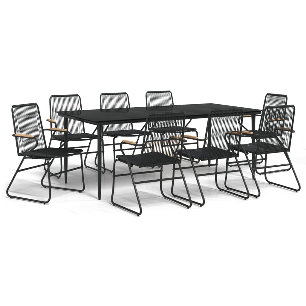Ensemble à manger de jardin 9 pcs noir rotin PVC