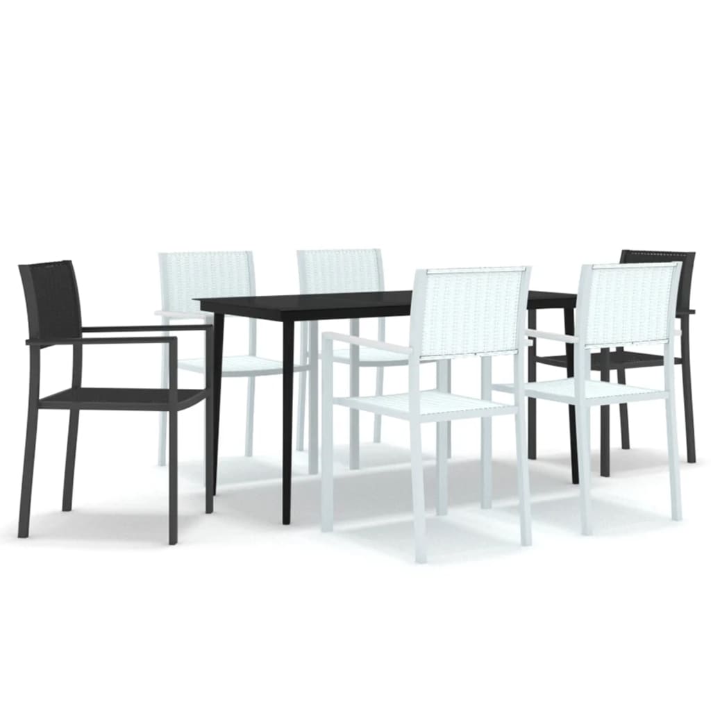 Ensemble à manger de jardin 7 pcs Noir et blanc