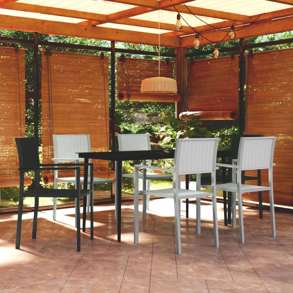 Ensemble à manger de jardin 7 pcs Noir et blanc