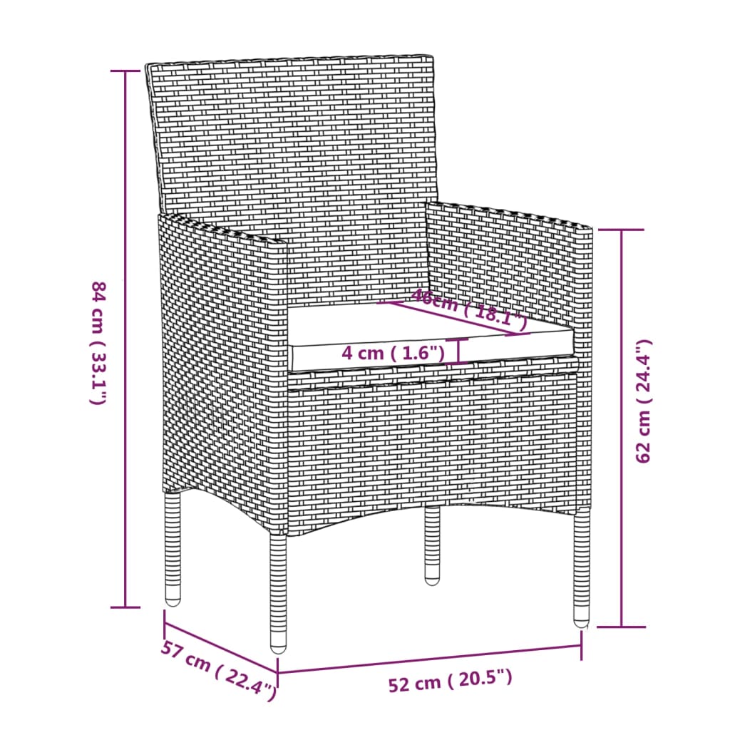 Ensemble à manger de jardin avec coussins 9 pcs noir