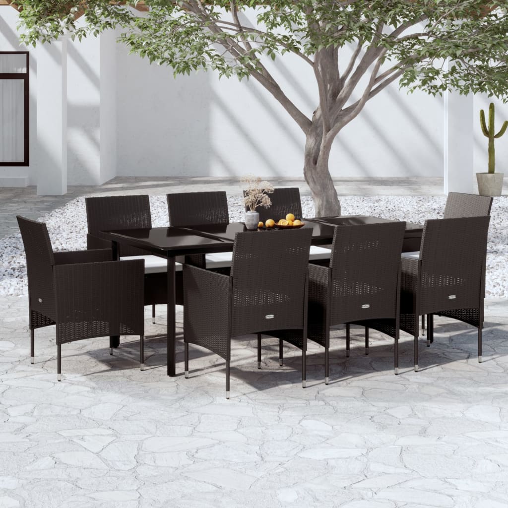 Ensemble à manger de jardin avec coussins 9 pcs noir