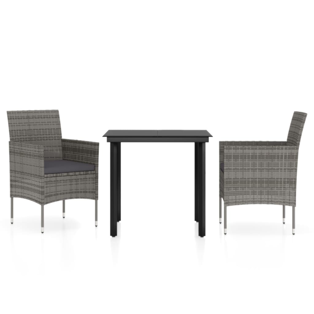 Ensemble à manger de jardin et coussins 3 pcs Gris et noir