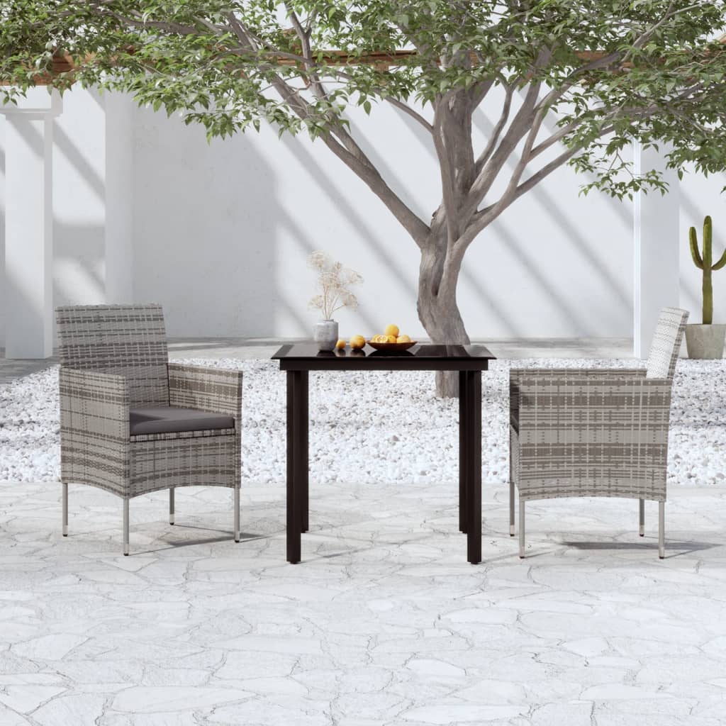 Ensemble à manger de jardin et coussins 3 pcs Gris et noir