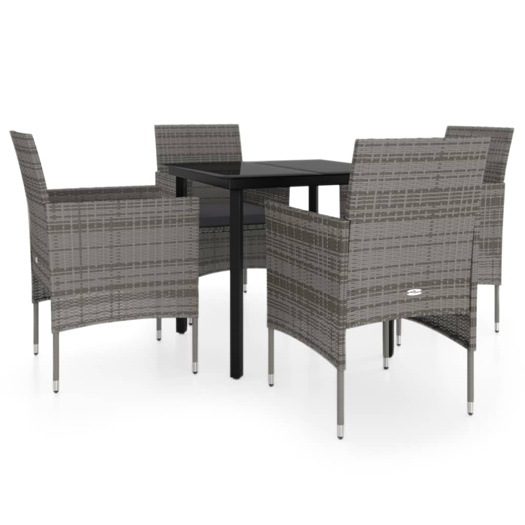 Ensemble à manger de jardin et coussins 5pcs Gris/noir