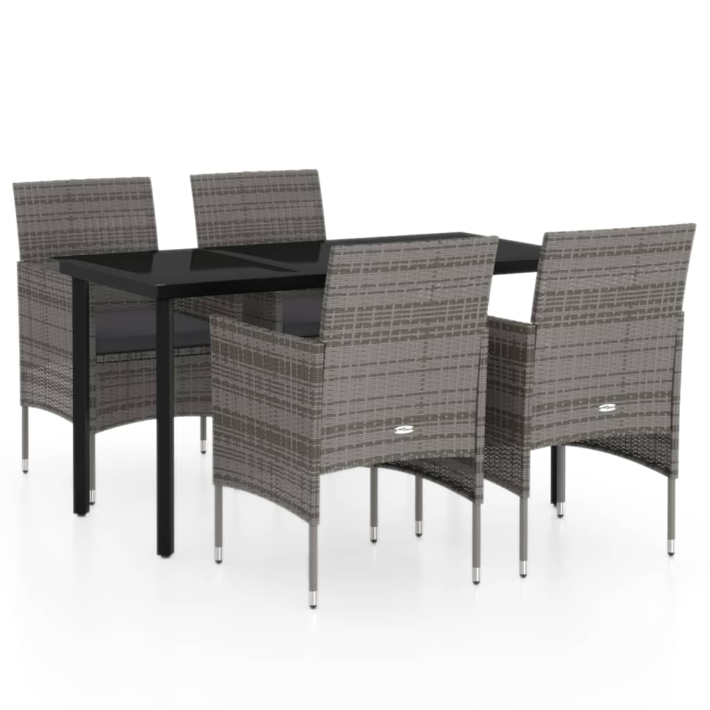 Ensemble à manger de jardin et coussins 5pcs Gris/noir