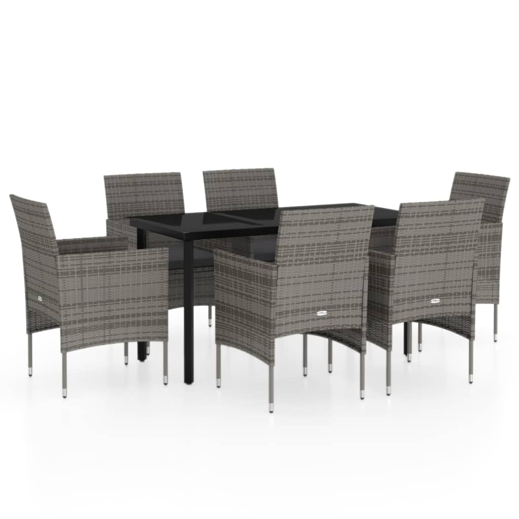 Ensemble à manger de jardin coussins 7pcs Gris et noir