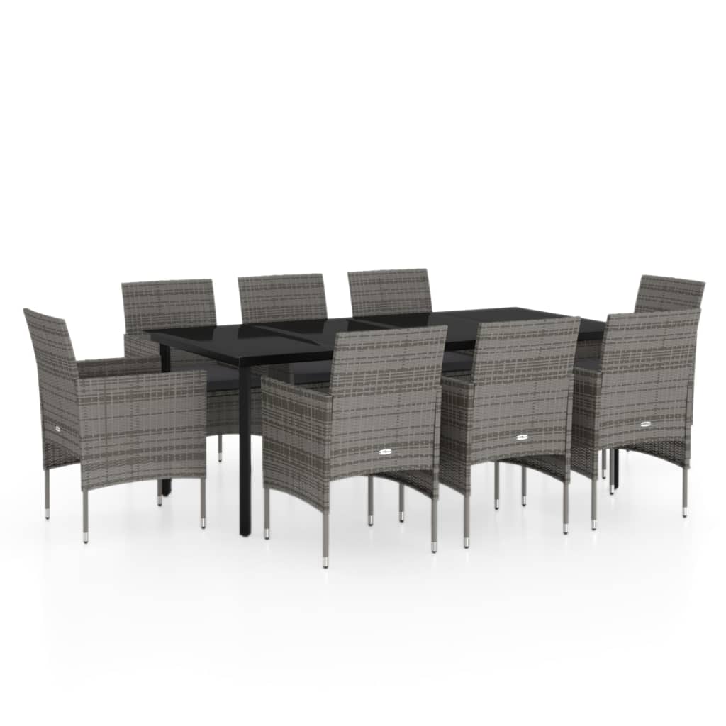 Ensemble à manger de jardin et coussins 9pcs Gris/noir