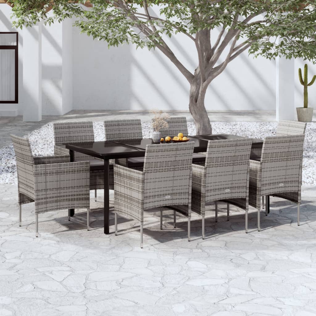 Ensemble à manger de jardin et coussins 9pcs Gris/noir