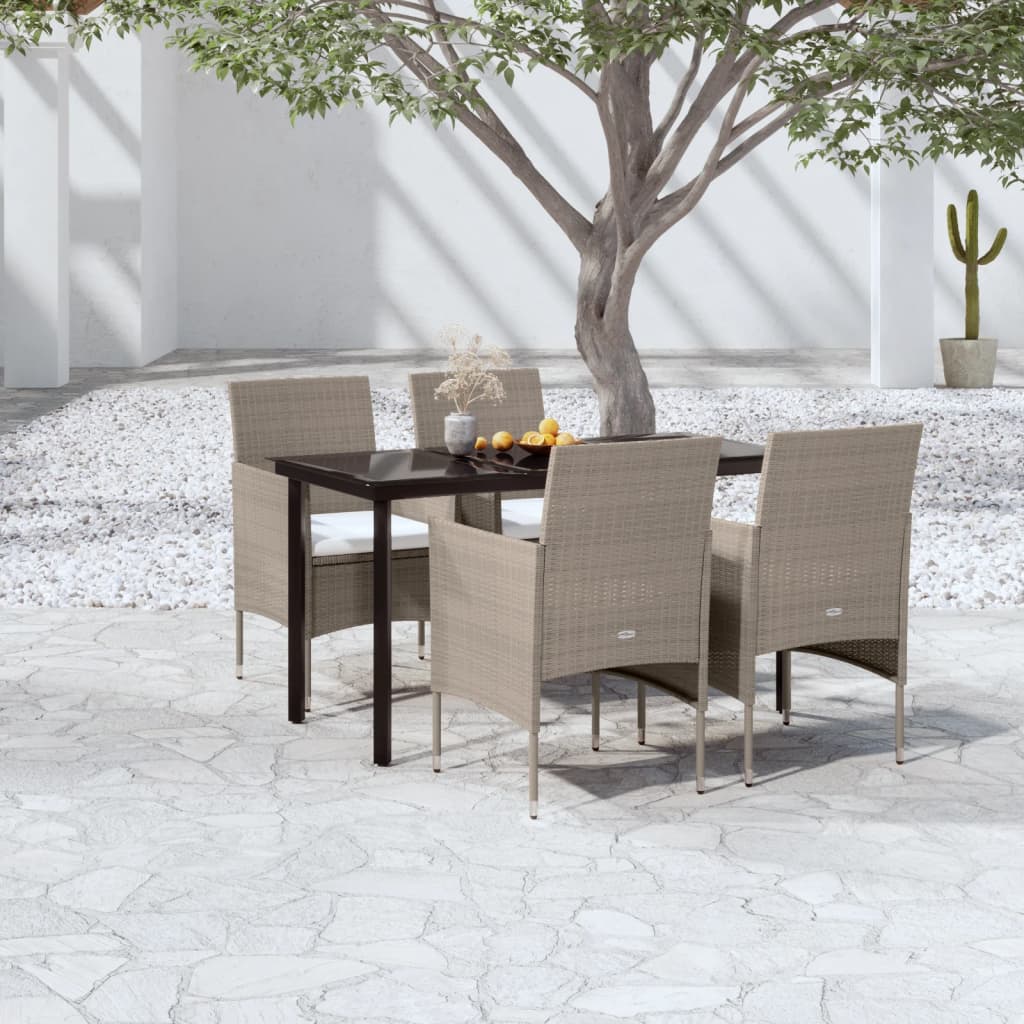 Ensemble à manger de jardin coussins 5 pcs Beige/noir