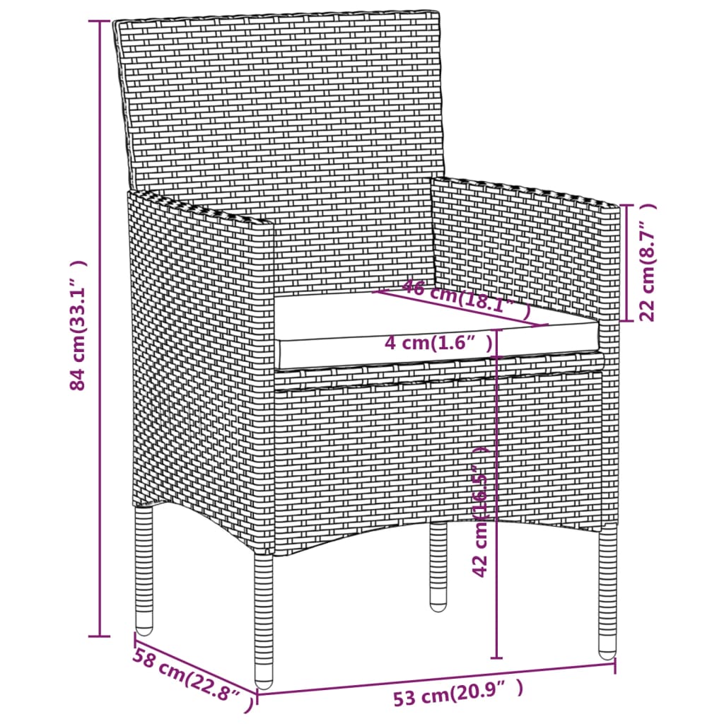 Ensemble à manger de jardin avec coussins 5 pcs Noir
