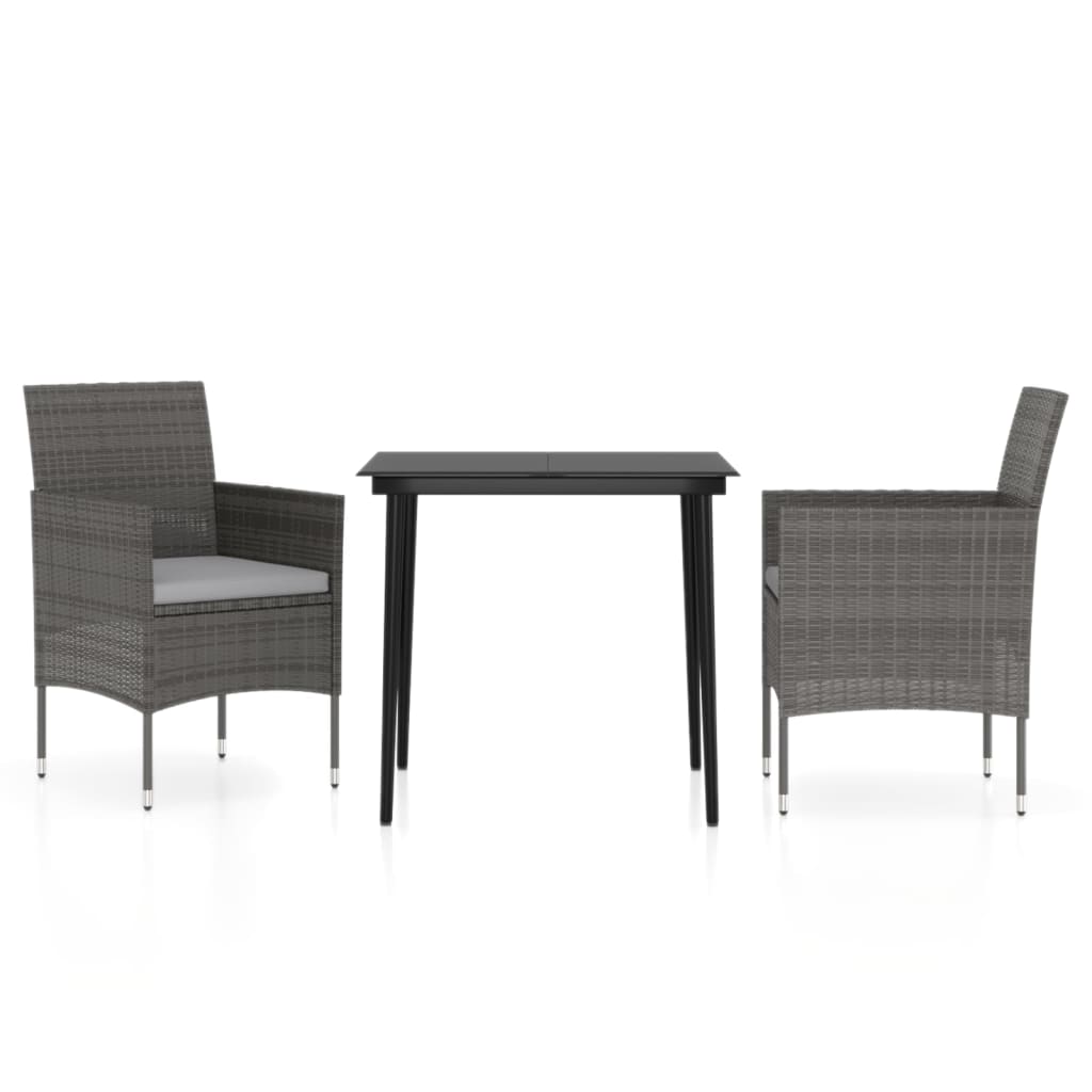 Ensemble à manger de jardin et coussins 3 pcs Gris et noir