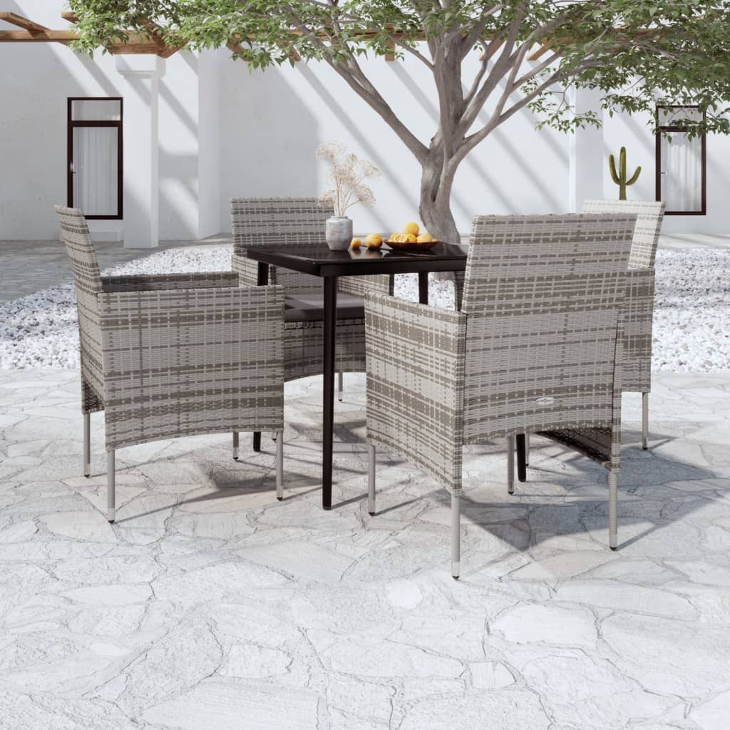 Ensemble à manger de jardin et coussins 5pcs Gris/noir