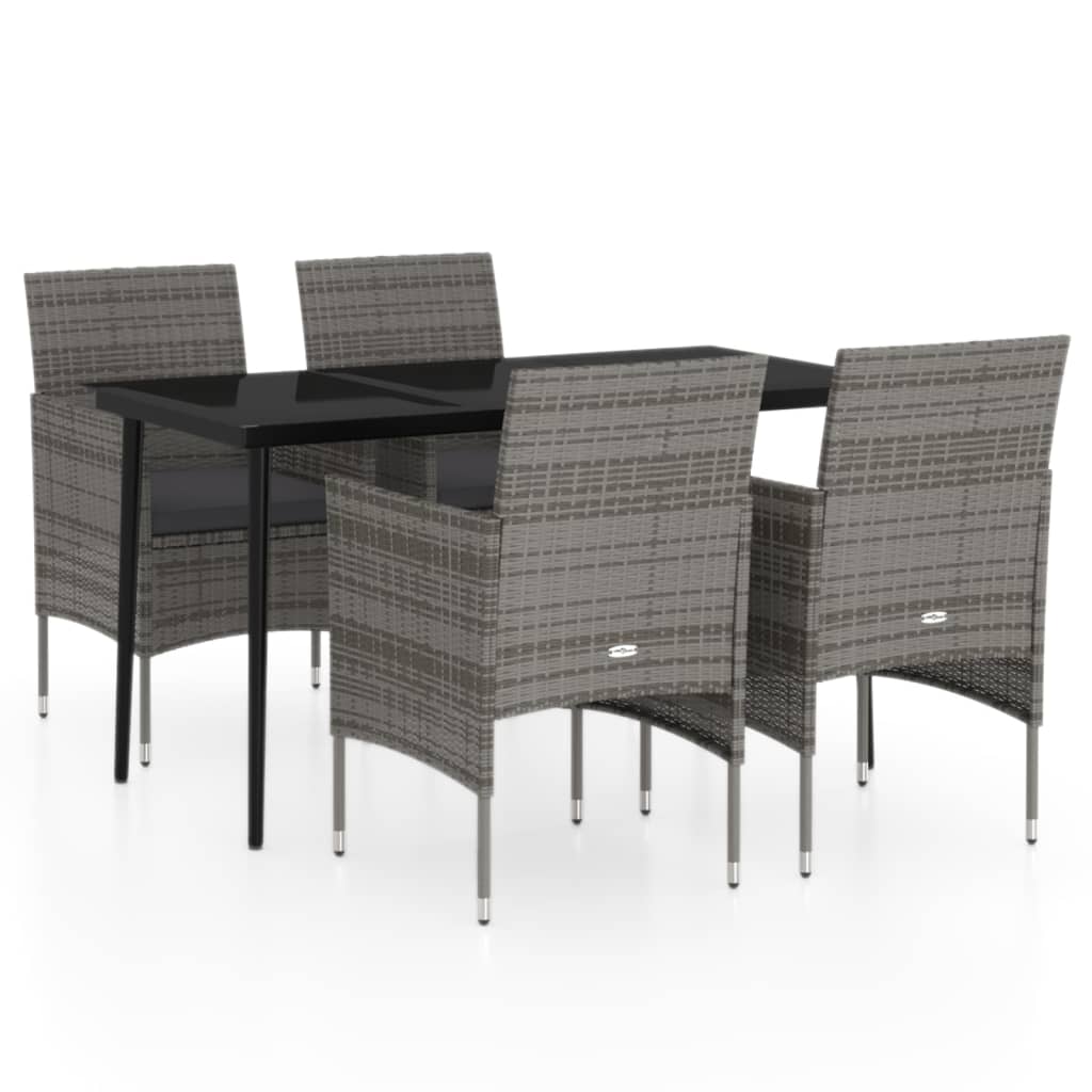 Ensemble à manger de jardin et coussins 5pcs Gris/noir