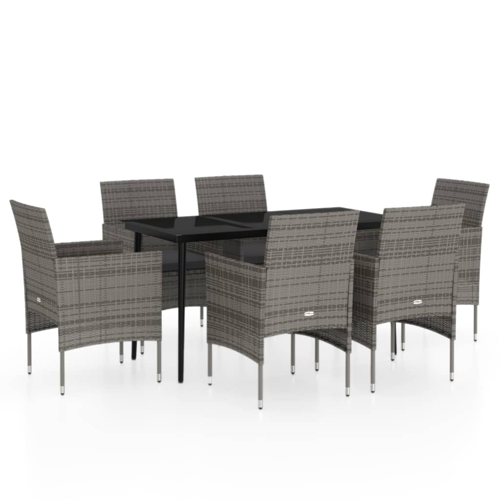 Ensemble à manger de jardin coussins 7pcs Gris et noir