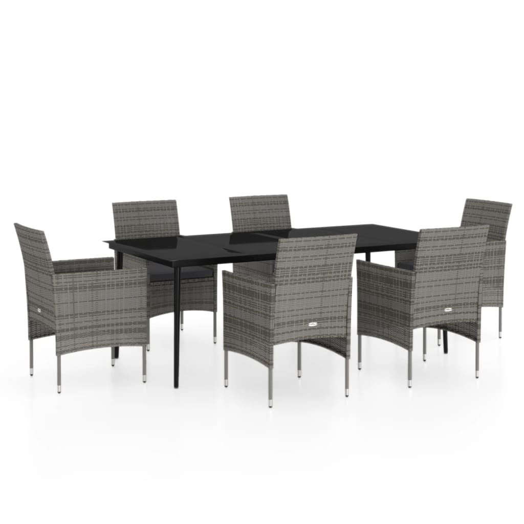 Ensemble à manger de jardin coussins 7pcs Gris et noir
