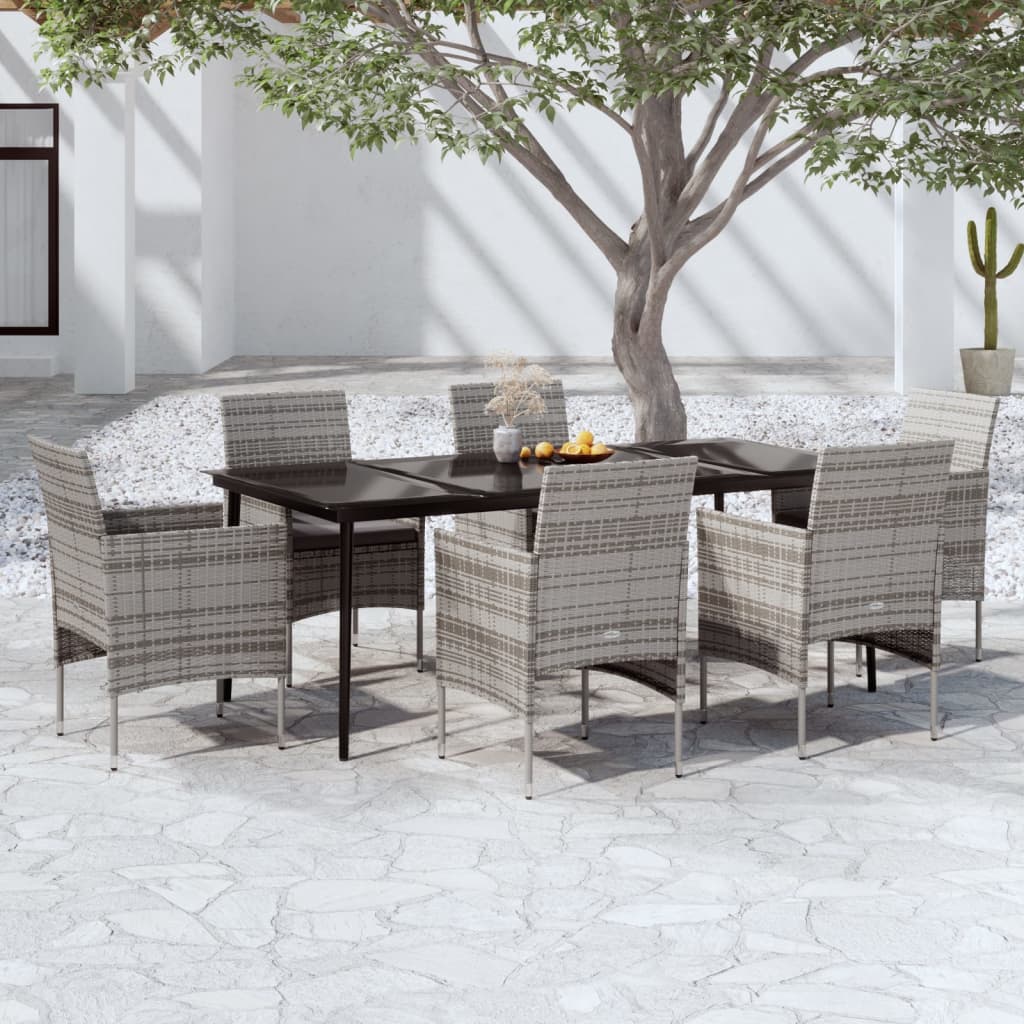 Ensemble à manger de jardin coussins 7pcs Gris et noir