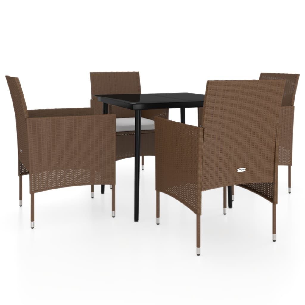 Ensemble à manger de jardin coussins 5 pcs Marron/noir
