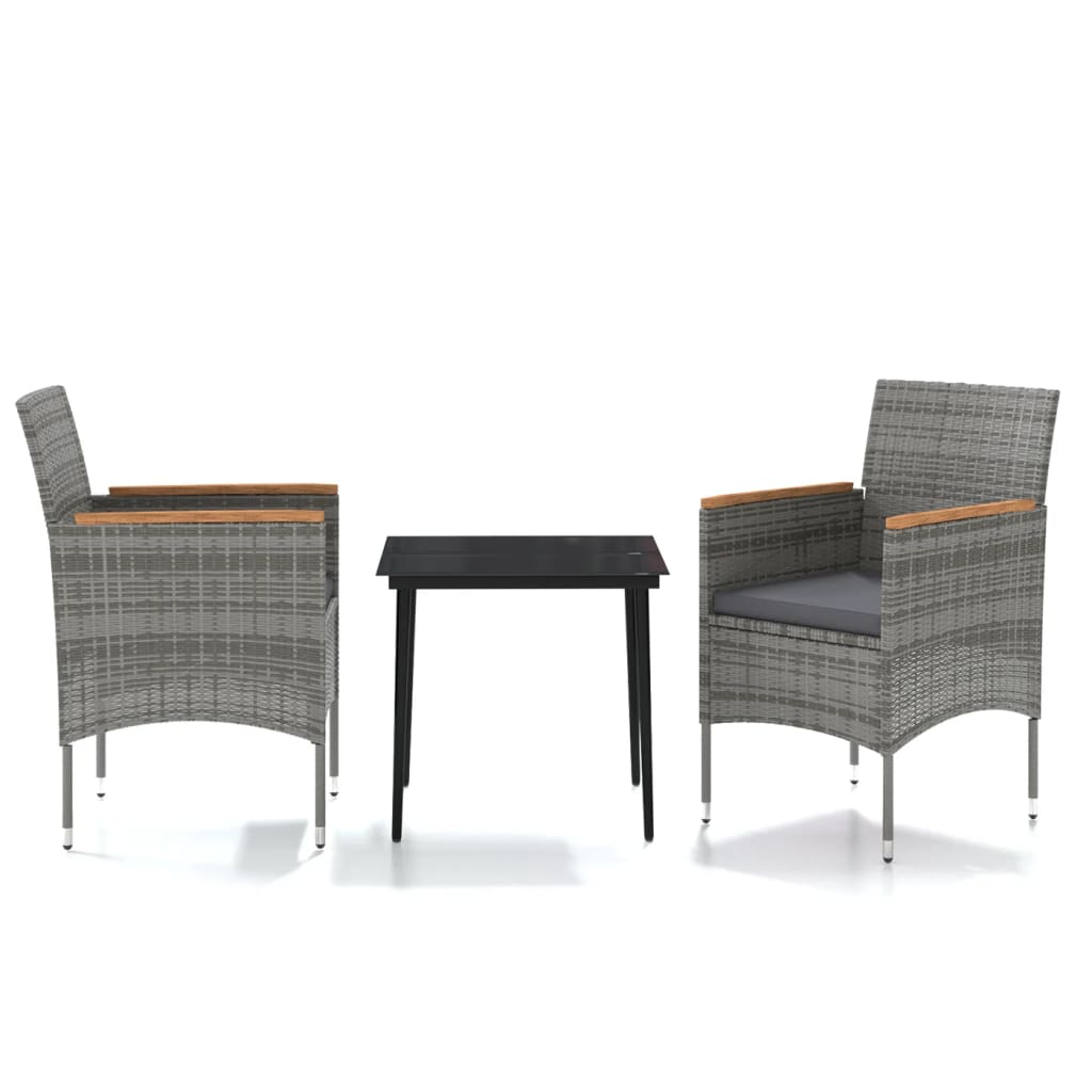 Ensemble à manger de jardin et coussins 3 pcs Gris et noir