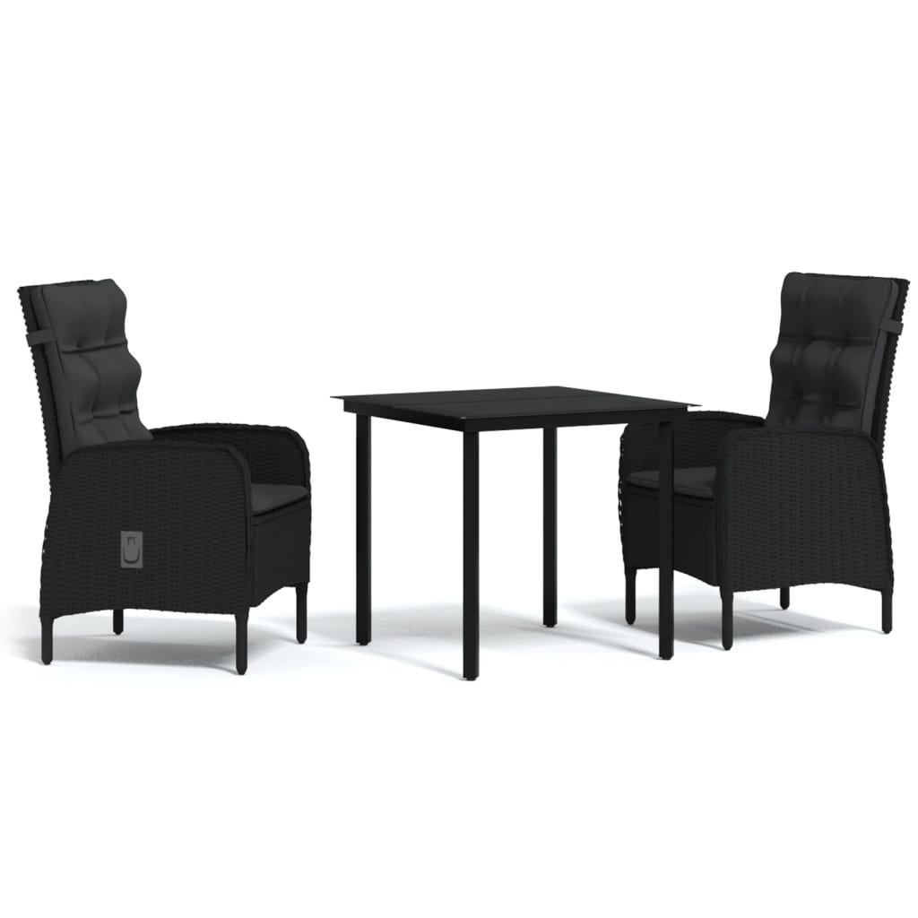 Ensemble à manger de jardin avec coussins 3 pcs noir